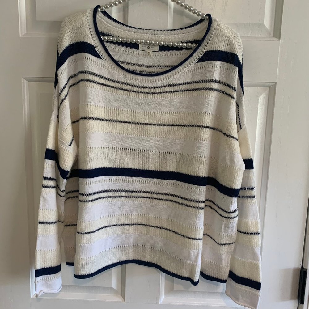 NWOT Lou & Grey Ladies Striped Round Neck Long Sleeve Mixed Knit Sweater Size M